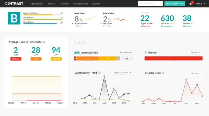 Contrast Security dashboard showing positive identification of java serialization vulnerability in real-time