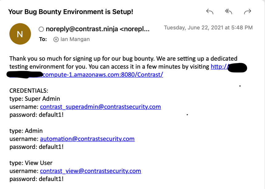 Contrast Bug Bounty email confirmation