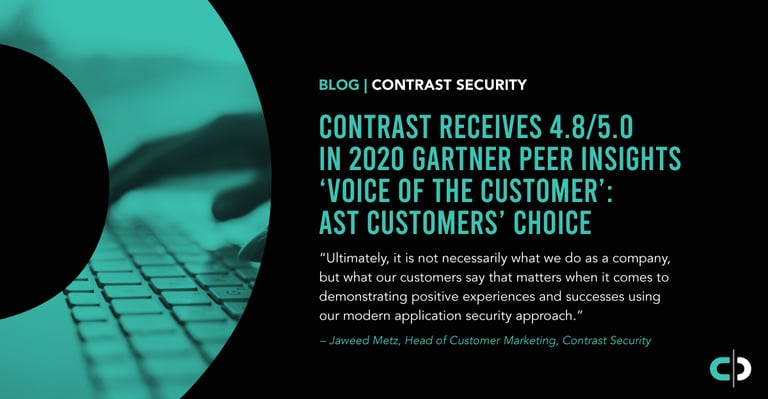 Contrast Receives 4.8/5.0 in 2020 Gartner Peer Insights ‘Voice of the Customer’: AST Customers’ Choice