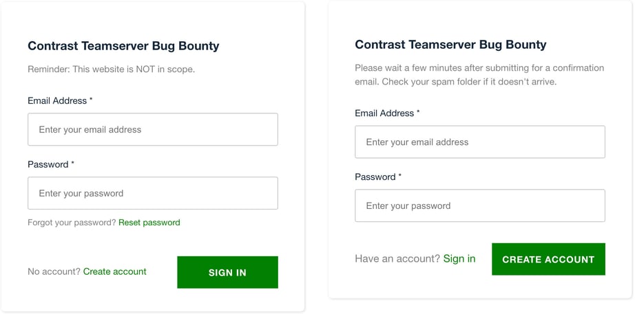 Contrast TeamServer Bug Bounty registeration