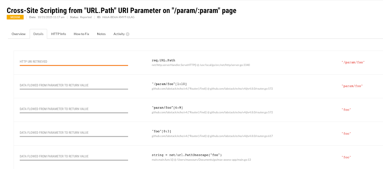 Contrast detects the string slicing happening inside the Echo router